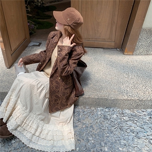 韩系小众豹纹西装2025秋季新款时尚双排扣麂皮绒显瘦外套女中长款图片