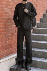 秋季假破洞痞帅牛仔裤毛边美式高街男休闲裤1412-2/087/P58，男装牛仔裤，星座1412-2