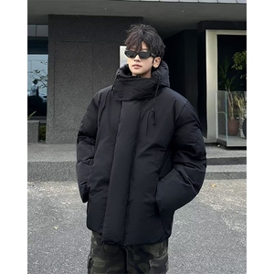 宽松型青少年潮保暖纯色常规款美式冲锋衣棉服男款冬季连帽外套图片
