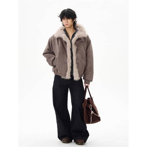 1014-1-MF11-P105座山雕加厚棉服男女宽松解构磨毛高级感毛领外套图片
