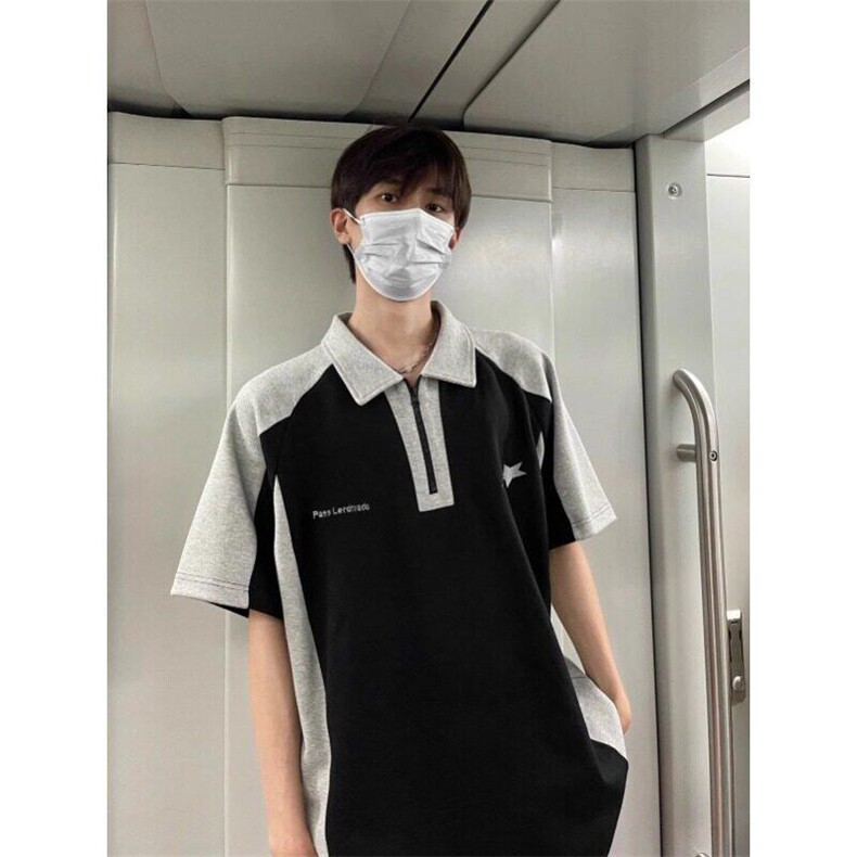 美式短袖男女夏季新款撞色拼接重磅polo衫T恤上衣情侣PLY299-P30，男装Polo衫，星座1008