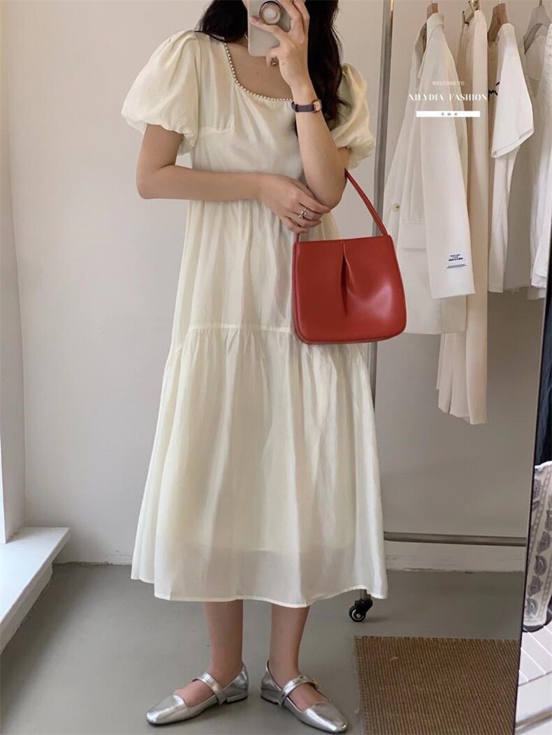 法式泡泡袖连衣裙夏季设计感众温柔高级感初恋裙子,女装连衣裙,香丽迪1