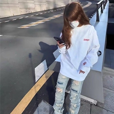 新款美式复古长袖t恤男女高街时尚潮流刺绣宽松百搭体恤，男装T恤，星座506A