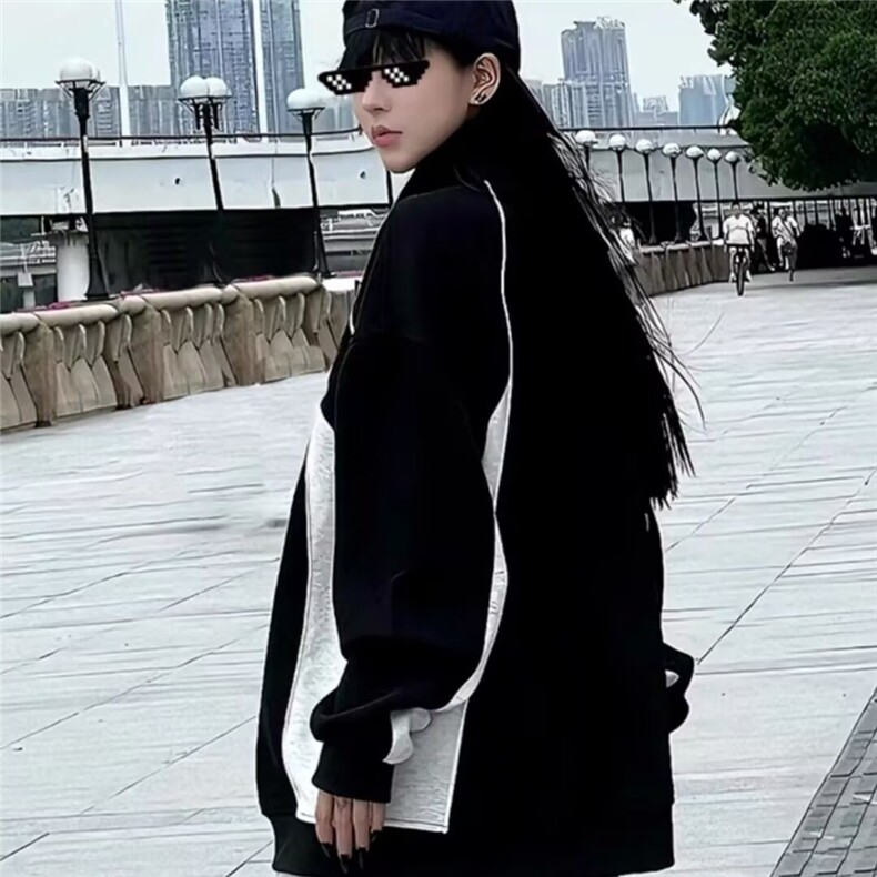 JRY30-加绒P602025美式复古运动撞色加绒卫衣男女休闲日系百搭,男装卫衣,电商B323A