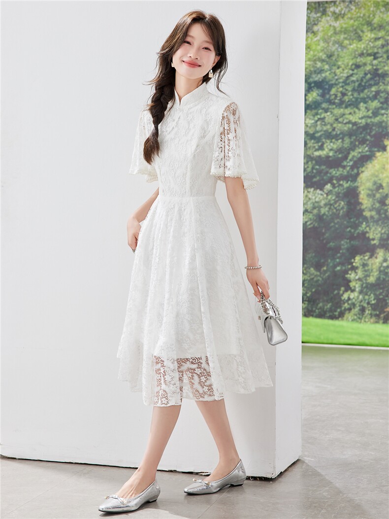 《现货26夏上新》新中式改良版旗袍蕾丝拼接气质连衣裙女,商品下架区,苗苗