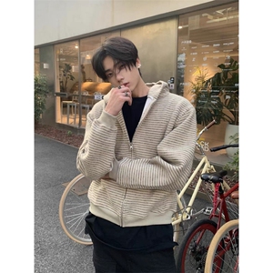 JY223-P63 开衫毛衣美式复古休闲慵懒风V领针织衫男纯色外套 网图图片