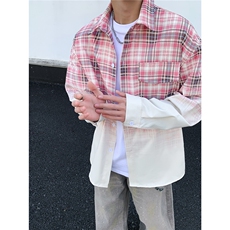 春季新款渐变晕染流动感格纹衬衫C0559-P58，男装衬衫，星座308B-2