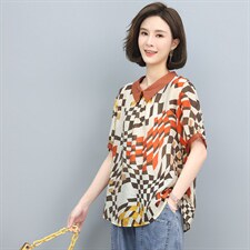 2022夏季新款时尚格子宽松短袖衬衫，女装衬衫，悦见她