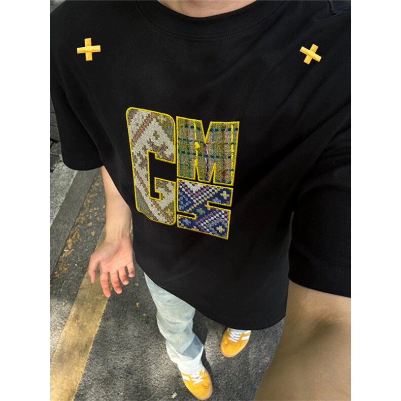 网图有货 原创字母刺绣短袖男美式高街纯棉宽松T恤男女 A352-P35图片