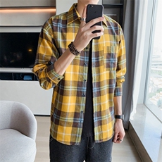 男士秋季格子衬衫长袖休闲潮流衬衣外套男装DF10T，男装衬衫，电商A102