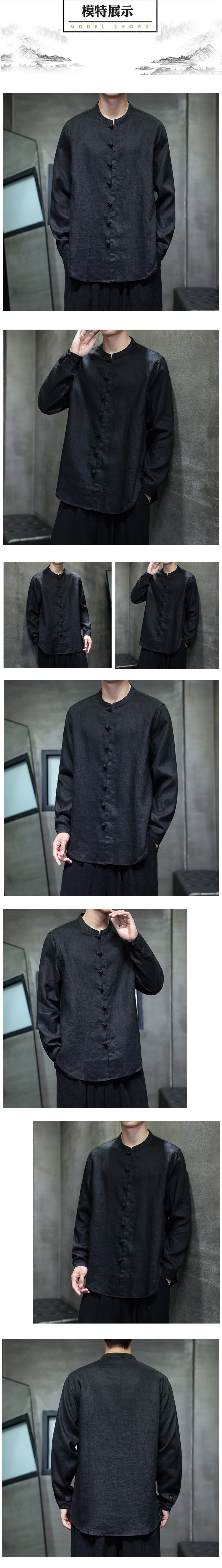 风高品质纯亚麻手工盘扣长袖衬衫xz815-8619p110,男装衬衫,星座815（原A203）