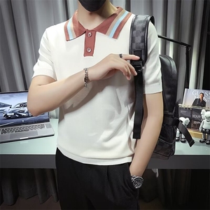 2026新款夏季短袖男轻奢休闲翻领撞色薄款针织POLO透气体恤S332图片