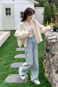 杏色蕾丝刺绣短款外套女2025秋季新款独特设计感超好看小个子上衣图片