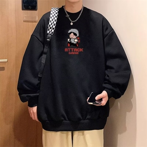 350g潮牌卡通圆领情侣长袖打底衫上衣服束口T恤卫衣Y14-P38网图图片