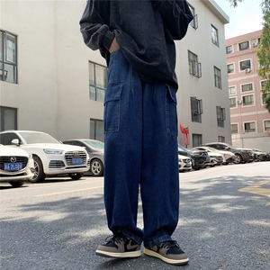 牛仔裤男美式复古宽松阔腿潮痞帅直筒高街束脚工装裤子N8132-P45图片