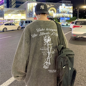 直播品质 重磅纯棉 美式蜡染水洗做旧潮牌宽松长袖t恤 CT305特P38图片