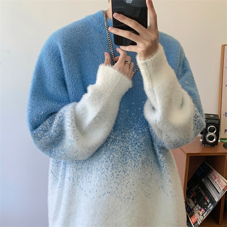 冬季新款D5588-TP5078美式高街渐变设计感圆领针织毛衣男女,男装针织衫/毛衣,电商A102