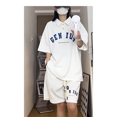 2025美式潮流POLO衫短袖男女同款夏季痞帅宽松上衣短裤套装男，男装休闲套装，星座1210-1
