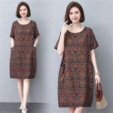 长期现货，碎花棉麻连衣裙女夏季2023新款复古高端宽松大码潮，女装连衣裙，涵誉