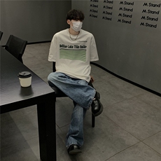 港风条纹印花大码短袖T恤男DT77773P18块特价控38：供抖音视频，男装T恤，星座227-7