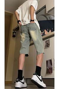 现货 夏季黄泥色牛仔毛边短裤美式宽松五分中裤男 K5811-P35 控58图片
