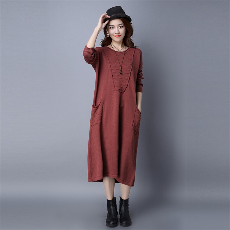 针织衫/毛衣2021年秋季圆领棉中长款套头长袖，女装针织衫/毛衣，独衣靓