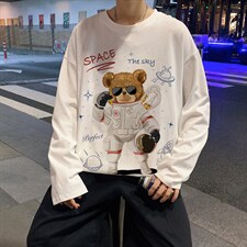 CX18-P25大码长袖t恤男春季新款打底衫男港风圆领卫衣男