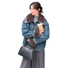 牛仔拼皮加毛25冬季保暖外套2C215-P205-K265，女装短外套，2C215