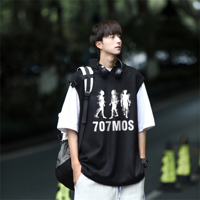 麂皮绒连帽背心坎肩男T恤美式港风JLB431-P30控48,男装背心/马甲,电商B370