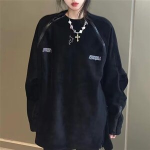 687#P35双拉链灯芯绒刺绣卫衣M--3XL黑 棕网图图片