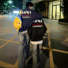 美式高街复古刺绣翻领飞行员夹克男女宽松百搭潮情侣外套棒球服，男装夹克，星座1210-1