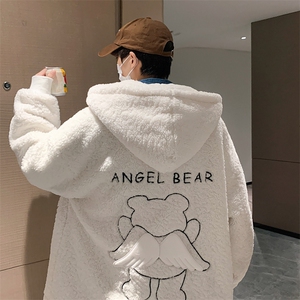 冬季新款宽松小飞熊刺绣羊羔毛棉服连帽棉袄棉衣 A071-1009-P120图片