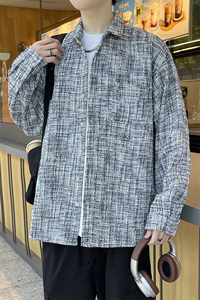 精品春款小香风男夹克衬衫长袖宽松格子衬衣休闲外套A012/8813P60图片