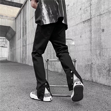 美式hiphop潮牌拉链排扣牛仔裤男女高街修身直筒P40，男装牛仔裤，星座1116-2
