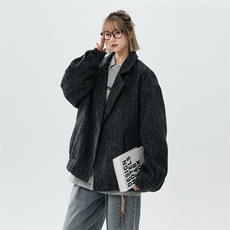 现货翻领简约CIEANFIT复古潮流上衣宽松中性港风外套N60-P118，女装短外套，电商A170