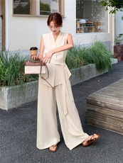 新款现货主推夏季无袖气质套装女老钱风阔腿裤清冷感韩系两件套，女装套装/套裙，网红馆