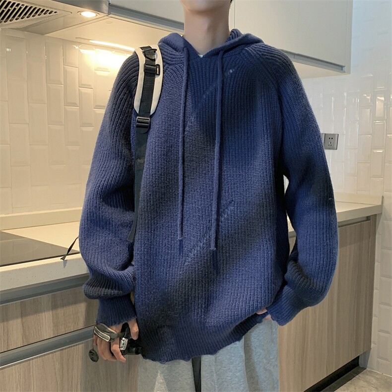 港风秋冬款男连帽毛衣破洞渐变色抽绳休闲外套M3119P65,男装针织衫/毛衣,星座1013-1