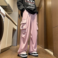 8XL-M特大码冰丝裤男美式工装裤高腰垂感宽松防晒阔腿裤K962P45，男装休闲裤，电商D206-1