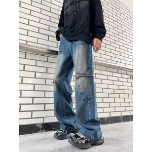 牛仔裤男款夏季美式高街vibe宽松直筒阔腿裤休闲长裤N806-P53图片