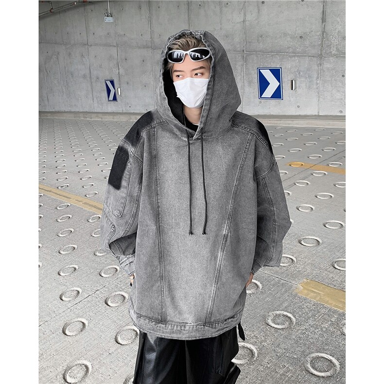 外套男潮高级感水洗做旧拼接连帽牛仔卫衣美式复古外套JK8622/P78,女装短外套,星座506
