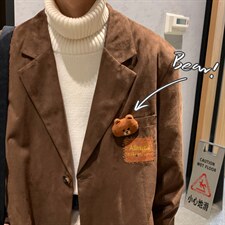 【2025秋冬】新款麂皮绒西服男小熊西装宽松韩版慵懒学院风外套,男装西服套装,星座112A