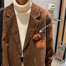 【2025秋冬】新款麂皮绒西服男小熊西装宽松韩版慵懒学院风外套，男装西服套装，星座112A