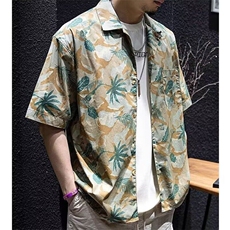 美式复古夏威夷衬衫短袖男夏宽松潮牌大码五分袖沙滩度假印花衬衣，男装衬衫，星座506A