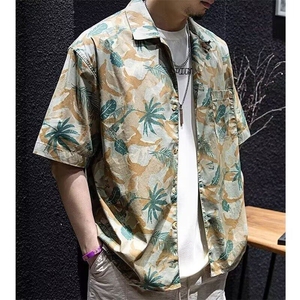 美式复古夏威夷衬衫短袖男夏宽松潮牌大码五分袖沙滩度假印花衬衣图片