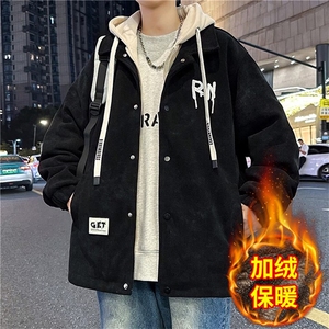 网络图现货  潮流复古假两件连帽港风宽松加绒保暖夹克J7014-P70图片