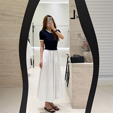 拼色圆领短袖拼接纯棉半身裙，女装连衣裙，优麦羊绒（原洪叶羊绒）