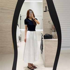 拼色圆领短袖拼接纯棉半身裙，女装连衣裙，优麦羊绒（原洪叶羊绒）