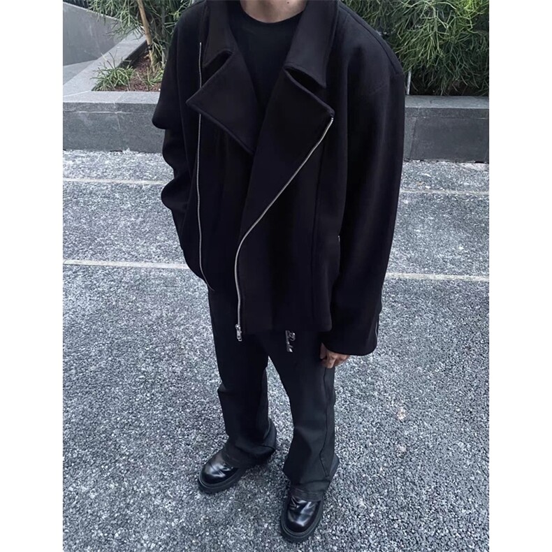 斜拉链解构设计感夹克短款黑色毛呢翻领外套DY193-P90,男装夹克,星座1213