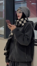 网图结构设计摇粒绒户外秋冬保暖连帽外套男女情侣装P75，男装棉衣，电商C306-1