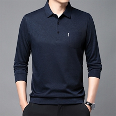 2023春夏季(仿羊绒)长袖T恤POLO衫纯色商务休闲中年衣服C620-P38，男装Polo衫，星座1402-2